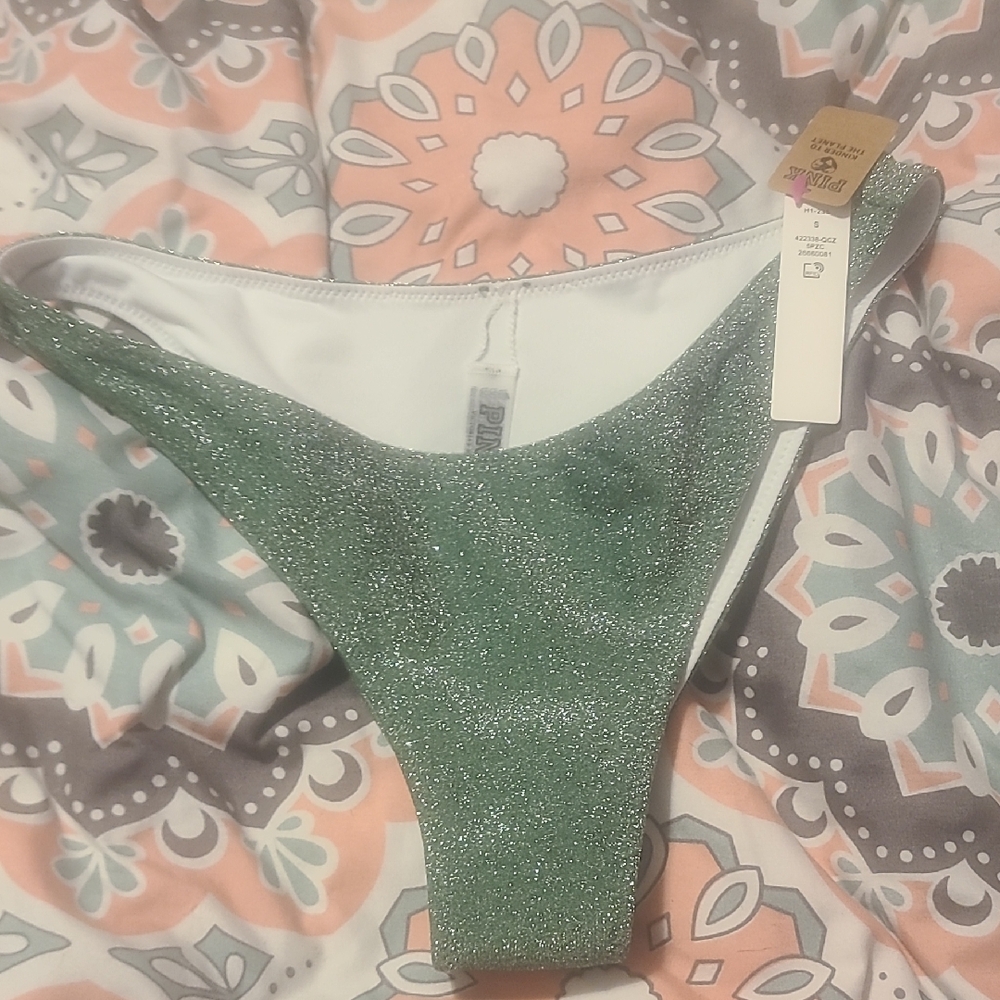 NEW VS PINK Green Glitter Bikini Bottom